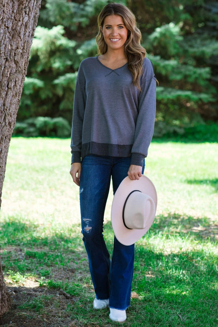 LA MIEL Graphite And Steel Colorblock Top 4 LA MIEL Graphite And Steel Colorblock Top