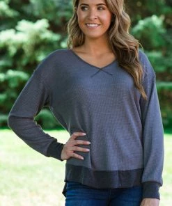 LA MIEL Graphite And Steel Colorblock Top