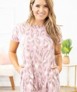 SOL RHR Blush And Brown Animal Print Babydoll Top