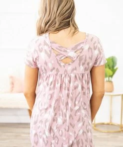 SOL RHR Blush And Brown Animal Print Babydoll Top