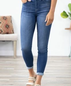 Cello Mid Rise Convertible Cuff Skinny Jeans Bottoms