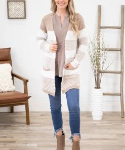 Staccato Taupe And Ivory Colorblock Cardigan LONG SLEEVES