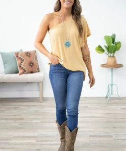 Ninexis Tops Mustard Knit One Shoulder Dolman Sleeve Top