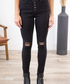 Rewash Black Jeans With Knee Distressing Bottoms