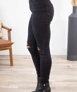 Rewash Black Jeans With Knee Distressing Bottoms