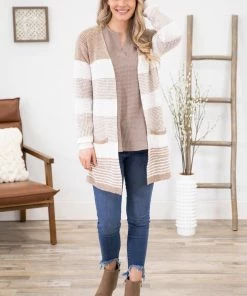 Staccato Taupe And Ivory Colorblock Cardigan LONG SLEEVES