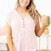Cherish Blush Slub Knit Henley Top