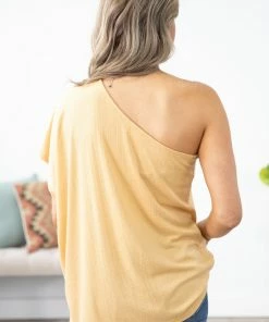 Ninexis Tops Mustard Knit One Shoulder Dolman Sleeve Top