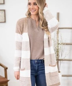 Staccato Taupe And Ivory Colorblock Cardigan LONG SLEEVES