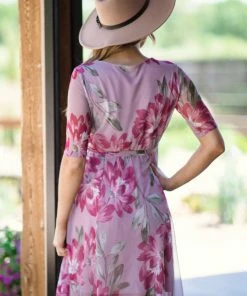 DRESS CODE Dresses Dusty Rose Floral Dress With Tie Detail