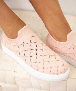 Fortune Dynamic Baby Pink Perforated Knit Slip On Sneakers