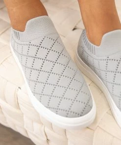 Fortune Dynamic Light Grey Perforated Knit Slip On Sneakers Shoes