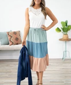 Ninexis Bottoms Dusty Blue And Sage Colorblock Maxi Skirt
