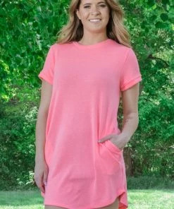 Cherish Neon Pink Short Sleeve T-Shirt Dress Dresses