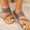 Olem Shoe Corporation Gunmetal Rhinestone Sandals With Toe Strap Shoes