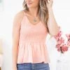 BIBI Peach Smocked Bodice Peplum Tank