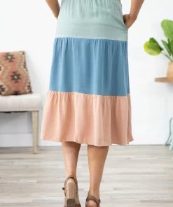 Ninexis Bottoms Dusty Blue And Sage Colorblock Maxi Skirt