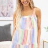 Davi & Dani Orange And Blue Multicolor Stripe Tank TANK TOPS