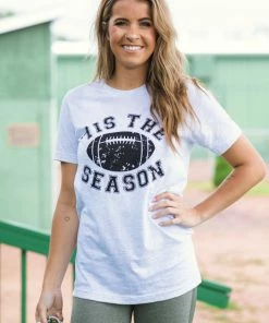 Kissed Apparel Light Grey Tis The Football Season Graphic Tee Tops