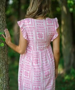 Andree By Unit Dresses White And Pink Boho Print Ruffle Trim Dress 7 Andree By Unit Dresses White And Pink Boho Print Ruffle Trim Dress