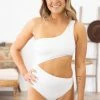 Mono B White One Shoulder Cutout Piece Swimsuit SWIMWEAR 2 Mono B White One Shoulder Cutout Piece Swimsuit SWIMWEAR