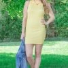 Shewin Yellow Knit Bodycon Dress