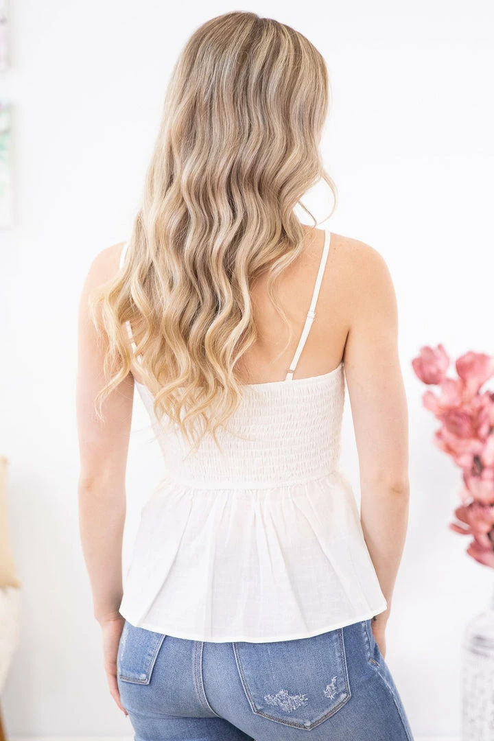 BIBI Off White Smocked Bodice Peplum Tank TANK TOPS 7 BIBI Off White Smocked Bodice Peplum Tank TANK TOPS