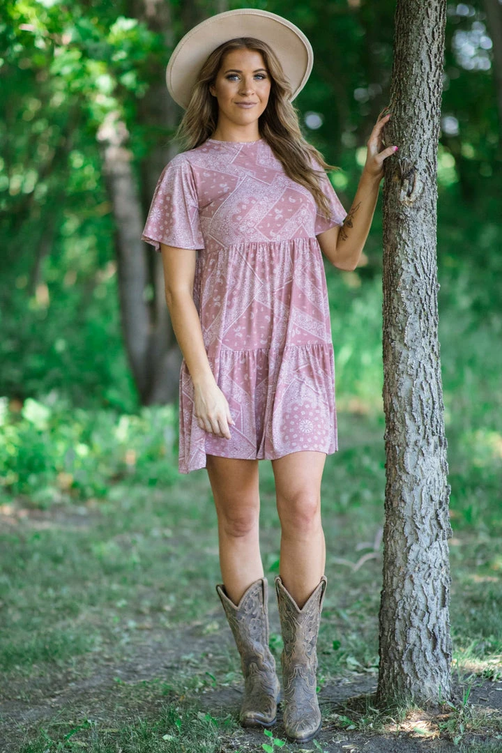 SOL RHR Dresses Dusty Rose Bandana Print Knit Dress 4 SOL RHR Dresses Dusty Rose Bandana Print Knit Dress