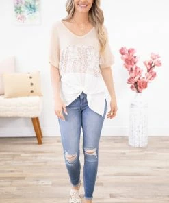 Honey Me Cream Knot Front Animal Print Colorblock Top SHORT SLEEVES 11 Honey Me Cream Knot Front Animal Print Colorblock Top SHORT SLEEVES