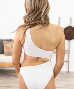 Mono B White One Shoulder Cutout Piece Swimsuit SWIMWEAR 7 Mono B White One Shoulder Cutout Piece Swimsuit SWIMWEAR