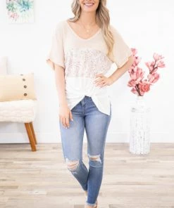 Honey Me Cream Knot Front Animal Print Colorblock Top SHORT SLEEVES 10 Honey Me Cream Knot Front Animal Print Colorblock Top SHORT SLEEVES