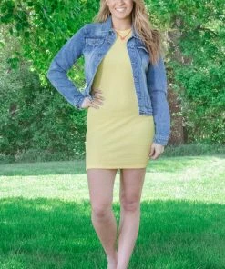 Shewin Yellow Knit Bodycon Dress