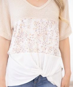 Honey Me Cream Knot Front Animal Print Colorblock Top SHORT SLEEVES 13 Honey Me Cream Knot Front Animal Print Colorblock Top SHORT SLEEVES