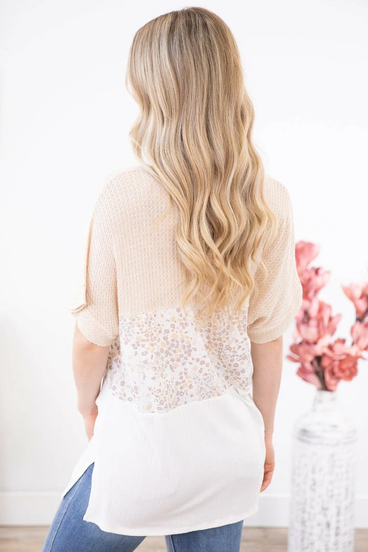 Honey Me Cream Knot Front Animal Print Colorblock Top SHORT SLEEVES 7 Honey Me Cream Knot Front Animal Print Colorblock Top SHORT SLEEVES