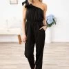 Kori America Dresses Black One Shoulder Elastic Waist Jumpsuit