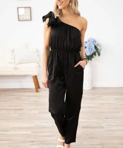Kori America Dresses Black One Shoulder Elastic Waist Jumpsuit 7 Kori America Dresses Black One Shoulder Elastic Waist Jumpsuit