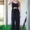 Love Tree Black Ruched Bodice Jumpsuit With Cutout