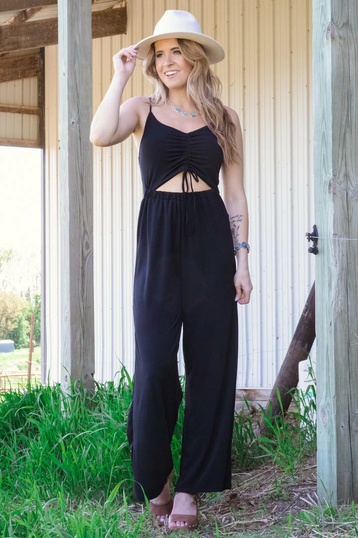 Love Tree Black Ruched Bodice Jumpsuit With Cutout 3 Love Tree Black Ruched Bodice Jumpsuit With Cutout
