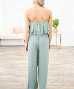Gilli Dresses Sage Strapless Fray Trim Jumpsuit 8 Gilli Dresses Sage Strapless Fray Trim Jumpsuit