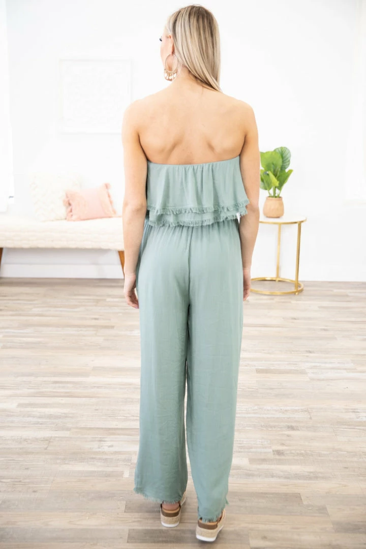 Gilli Dresses Sage Strapless Fray Trim Jumpsuit 5 Gilli Dresses Sage Strapless Fray Trim Jumpsuit