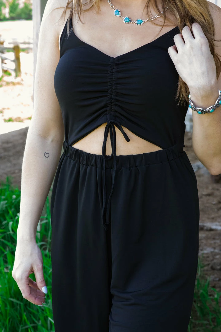 Love Tree Black Ruched Bodice Jumpsuit With Cutout 6 Love Tree Black Ruched Bodice Jumpsuit With Cutout
