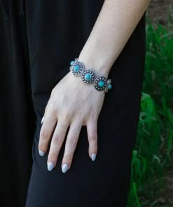 H&D Accessories Silver And Turquoise Concho Bracelet