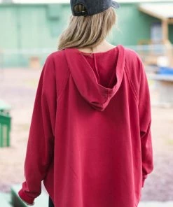WHOLE SALE FASHION TRENDS Wine Round Hem Hooded Top Tops