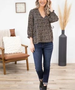 Wish List LONG SLEEVES Black Ditsy Floral Peplum Top 9 Wish List LONG SLEEVES Black Ditsy Floral Peplum Top