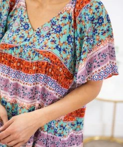 Jodifl SHORT SLEEVES Mint Multicolor Floral Flutter Sleeve Top