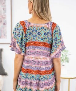 Jodifl SHORT SLEEVES Mint Multicolor Floral Flutter Sleeve Top