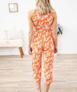 Gilli Terra Cotta Floral Surplice Front Jumpsuit Dresses