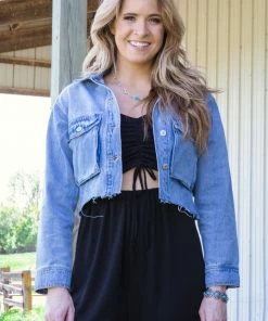 Love Tree Light Wash Cropped Denim Jacket