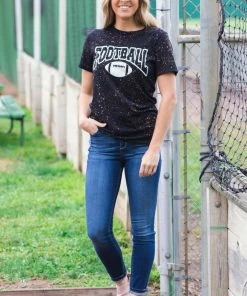 Oat Collective Tops Black Speckled Football Graphic Tee