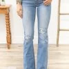 Bottoms Kancan Medium Wash Distressed Knee Flare Jeans 1 Bottoms Kancan Medium Wash Distressed Knee Flare Jeans